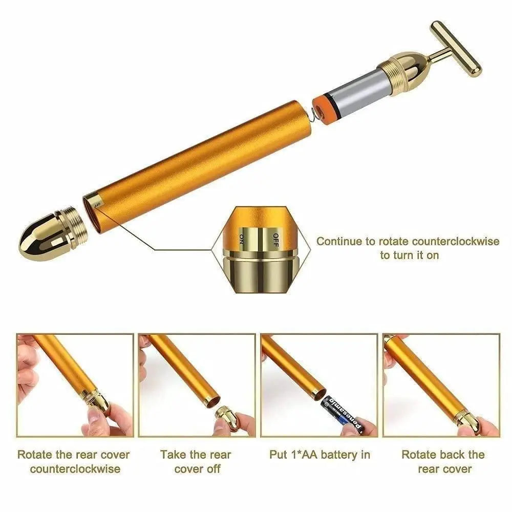 24K Gold Energy Beauty Bar Electric Facial Massage Roller sgxsqu-i1