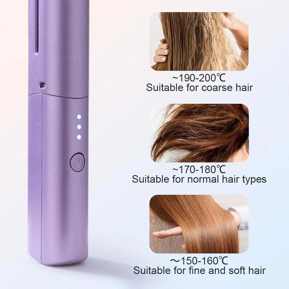 Meneflix Portable Mini Hair Straightener Cordless Rechargeable Mini Adjustable Hair Straightener Hot Comb sgxsqu-i1