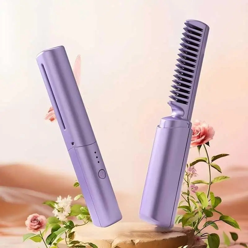 Meneflix Portable Mini Hair Straightener Cordless Rechargeable Mini Adjustable Hair Straightener Hot Comb sgxsqu-i1